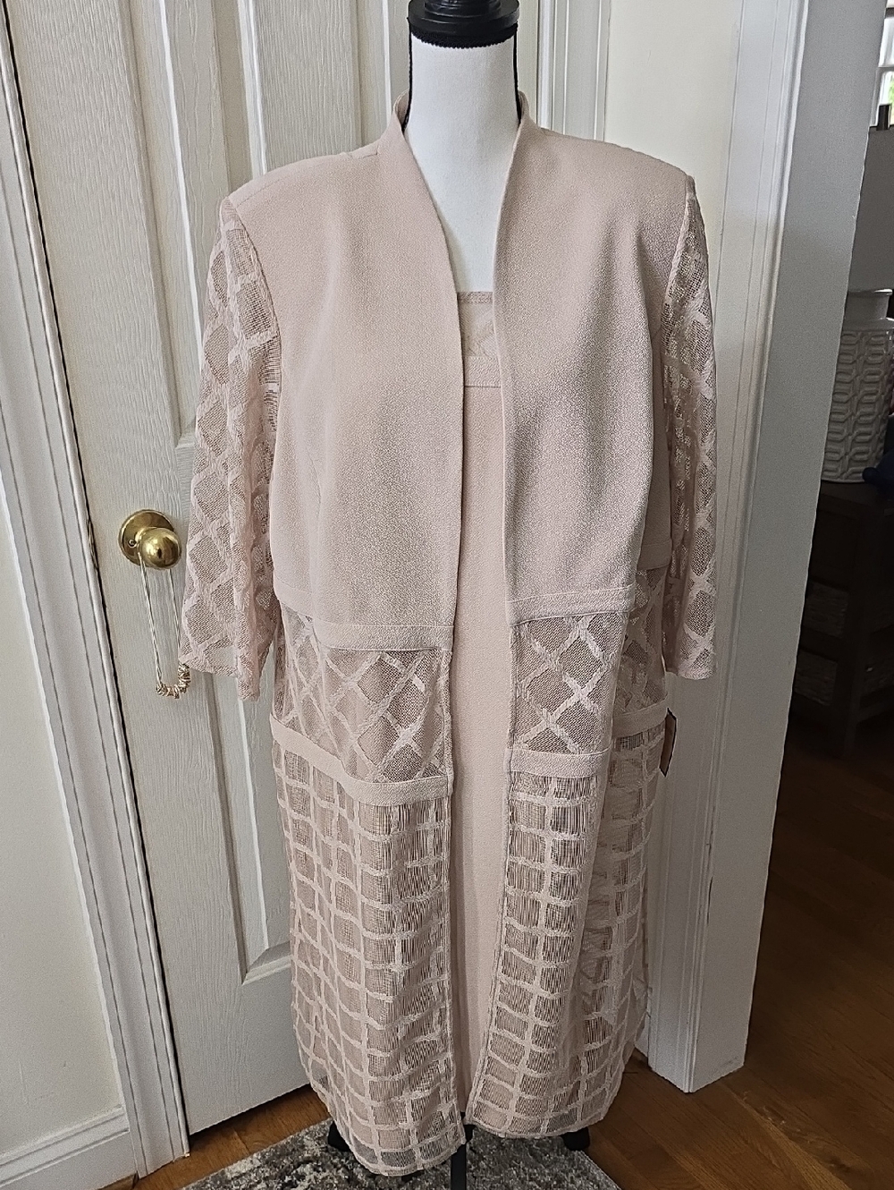 MAYA BROOKE WOMEN'S PLUS TAN SLEEVELESS DRESS W/ OPEN JACKET/CARDIGAN JACKET 22W